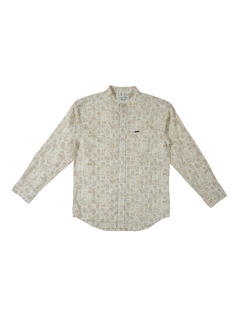 

Palm Tree Boys Brown & Off-White Regular Fit Printed Casual Shirt