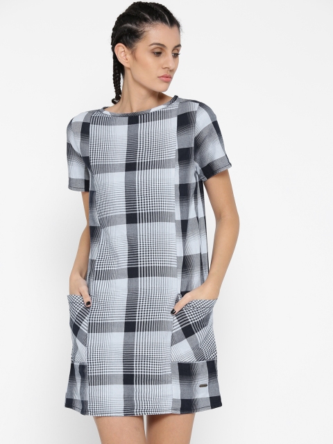 

Roadster Women Blue Checked A-Line Dress