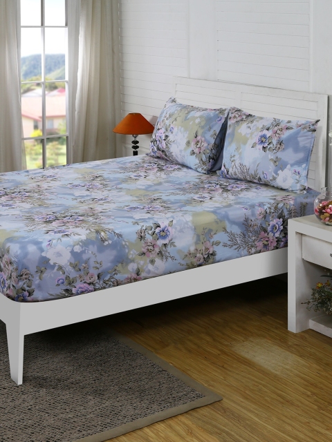 

MASPAR Blue 210 TC Cotton Fine Queen Bedsheet With 2 Pillow Covers
