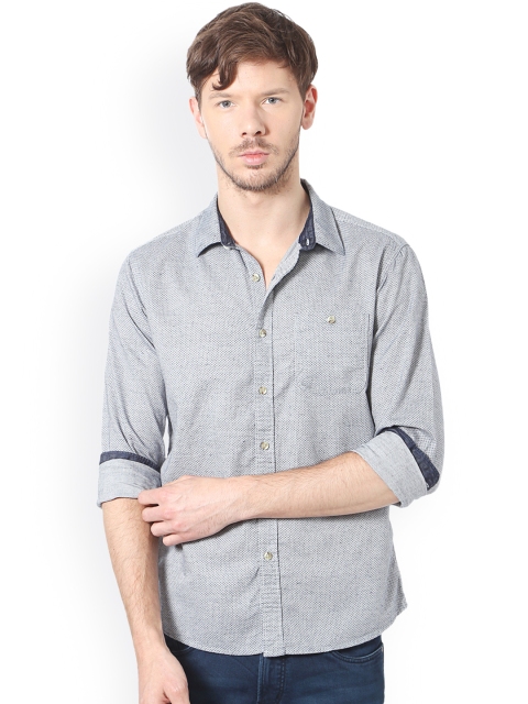 

People Men Grey Slim Fit Printed Casual Shirt