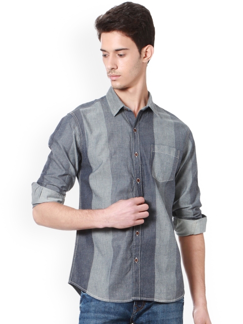 

People Men Grey Slim Fit Striped Casual Shirt