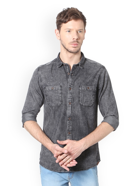 

People Men Grey Slim Fit Solid Casual Shirt