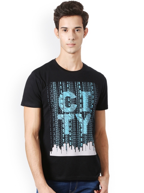 

People Men Black Printed Round Neck T-shirt