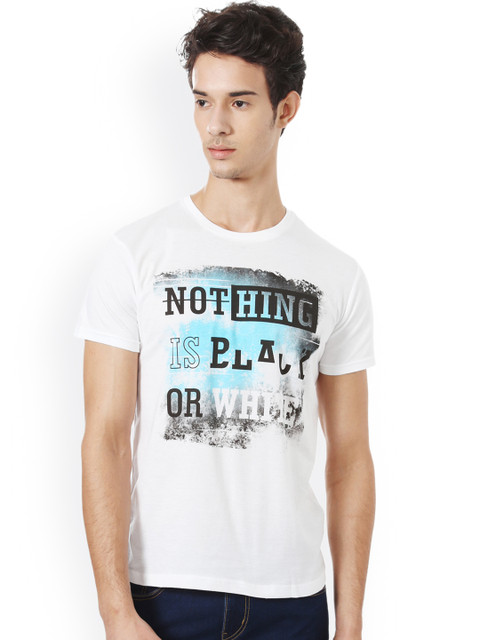 

People Men White Printed Round Neck T-shirt