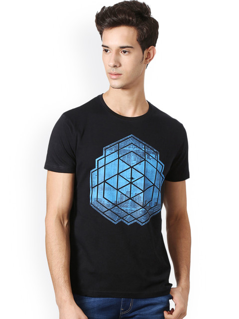 

People Men Black Printed Round Neck T-shirt