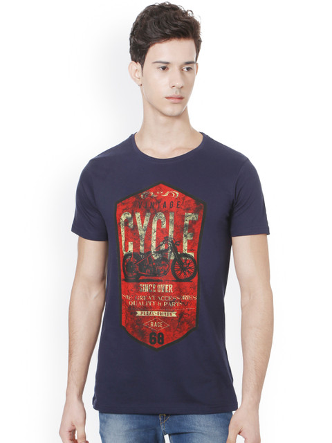 

People Men Blue Printed Round Neck T-shirt