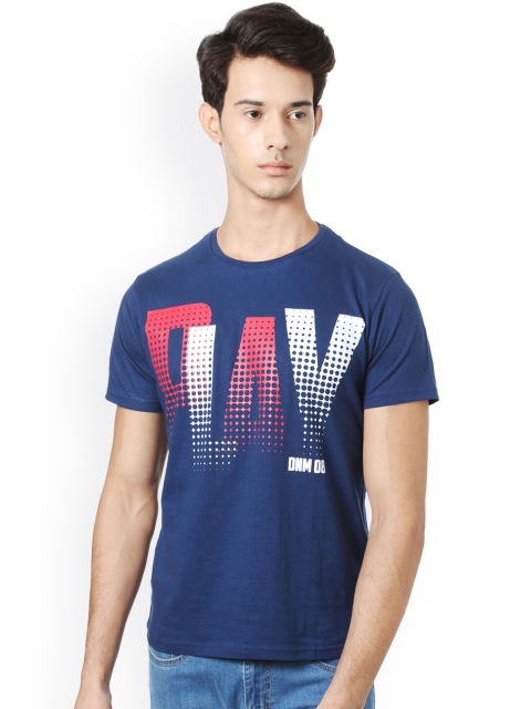 

People Men Blue Printed Round Neck T-shirt