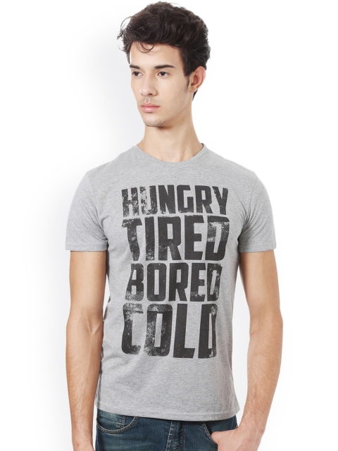 

People Men Grey Printed Round Neck T-shirt