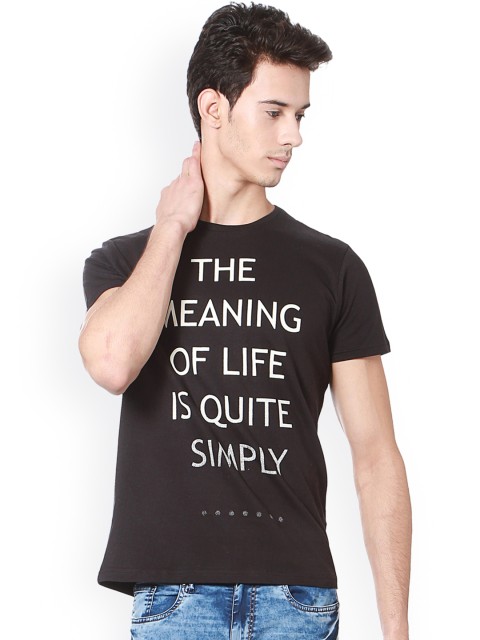 

People Men Black Printed Round Neck T-shirt