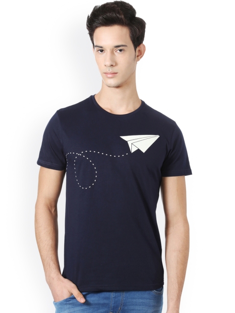 

People Men Blue Printed Round Neck T-shirt