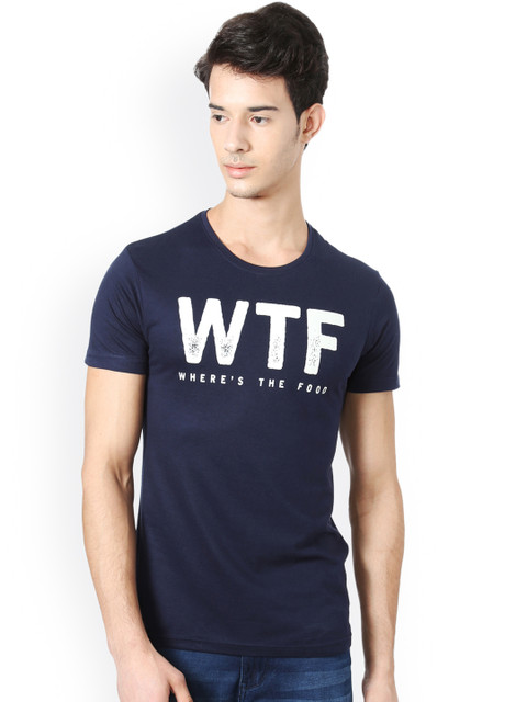 

People Men Blue Printed Round Neck T-shirt