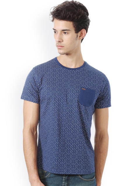 

People Men Blue Printed Round Neck T-shirt