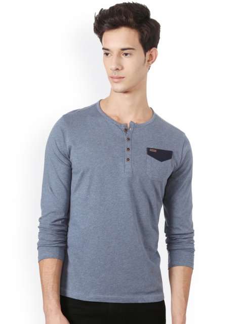 

People Men Blue Solid Henley Neck T-shirt