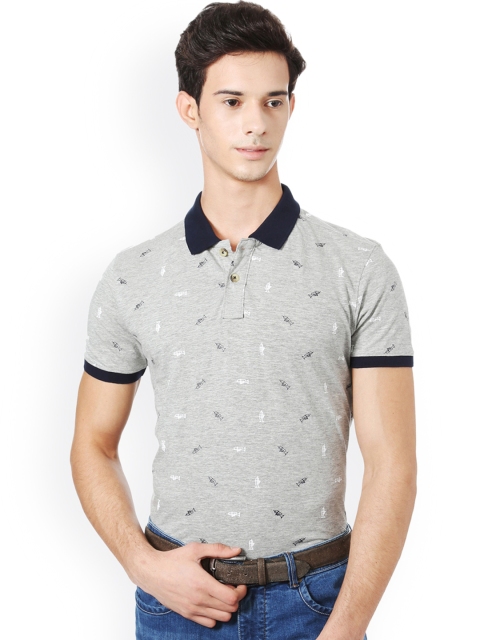 

People Men Grey Printed Polo Collar T-shirt