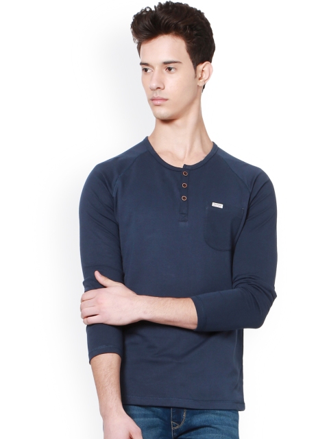 

People Men Navy Solid Henley Neck T-shirt, Navy blue