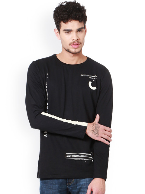 

People Men Black Solid Round Neck T-shirt