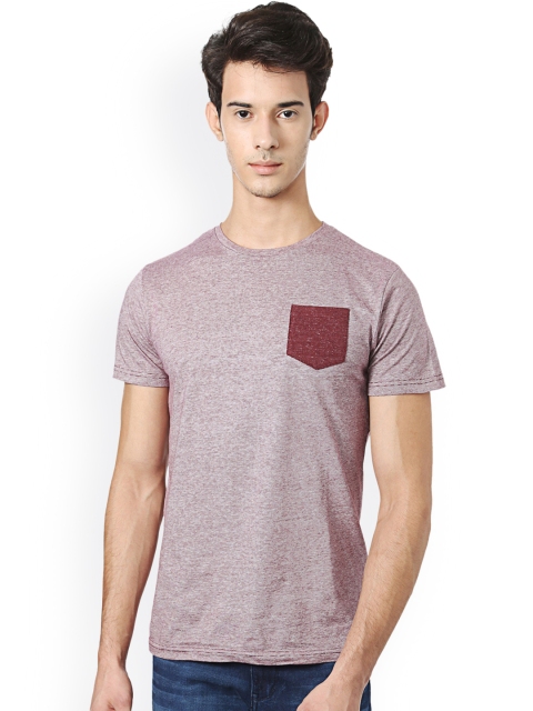 

People Men Maroon Self-Design Round Neck T-shirt