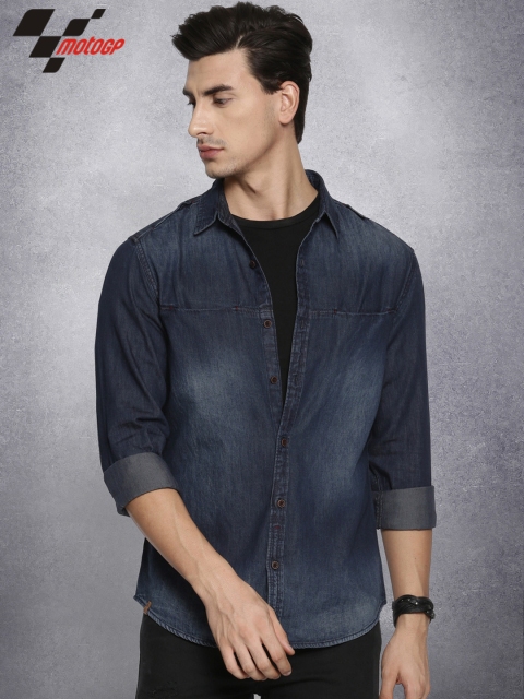 

RDSTR Moto GP Men Blue Slim Fit Faded Casual Shirt