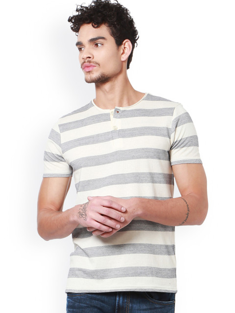 

People Men Off-White Striped Henley Neck T-shirt