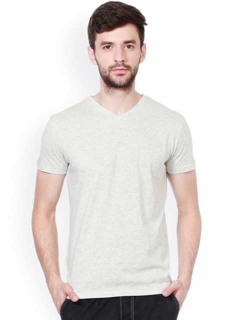

People Men Off-White Solid V-Neck T-shirt
