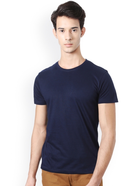 

People Men Navy Blue Solid Round Neck T-shirt