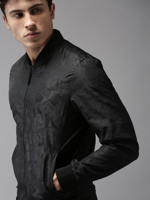 

HERE&NOW Men Black Self Design Bomber