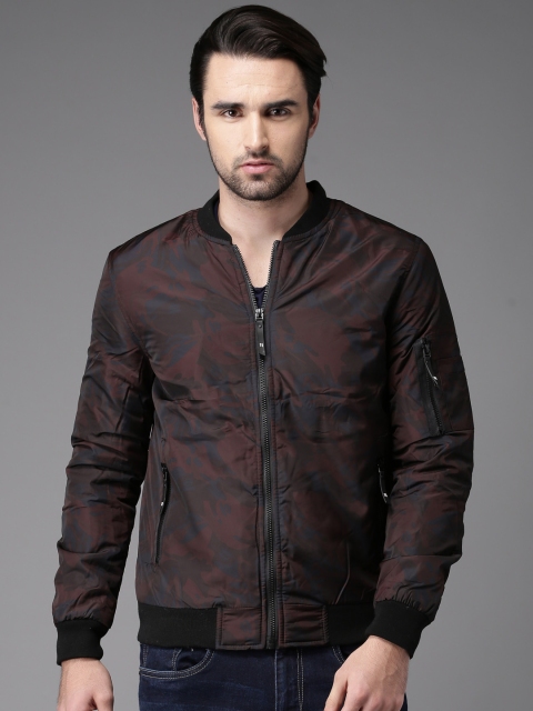 

HERE&NOW Men Brown Printed Bomber