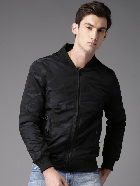 

HERE&NOW Men Black Self Design Bomber