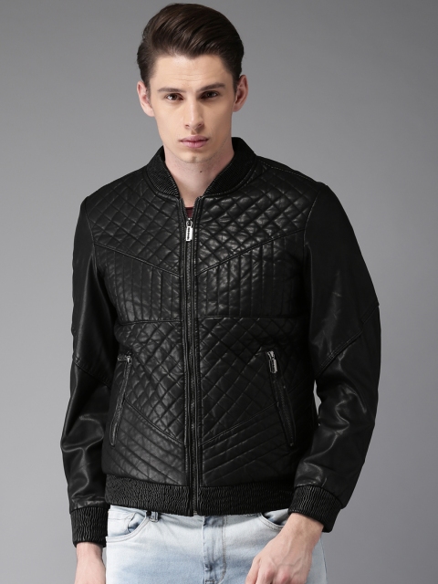 

Moda Rapido Men Black Solid Biker Jacket