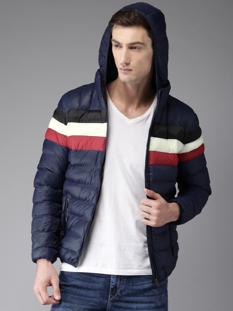 

Moda Rapido Men Navy Blue Striped Puffer Jacket