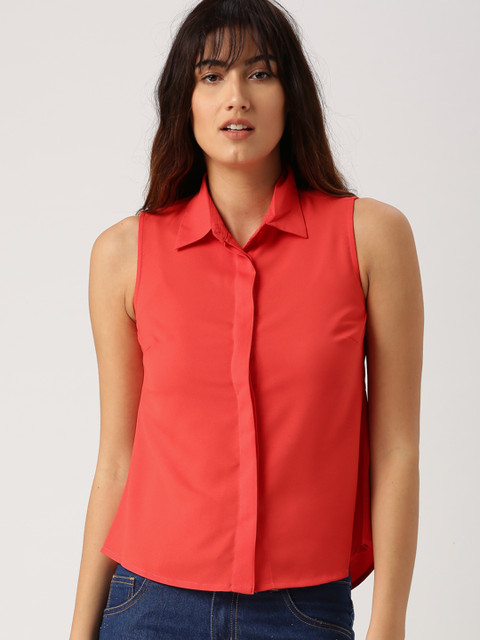 

Ms.Taken Women Coral Solid Shirt Style Top