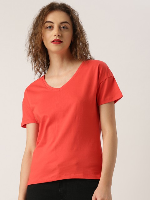 

Ms.Taken Women Coral Striped High-Low Top
