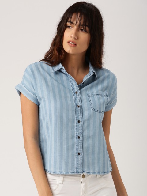 

Ms.Taken Women Blue Regular Fit Striped Casual Shirt
