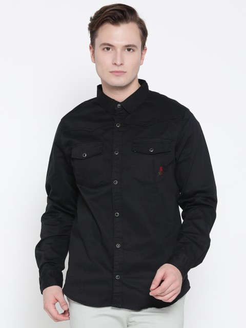 

FOREVER 21 Men Black Solid Casual Shirt