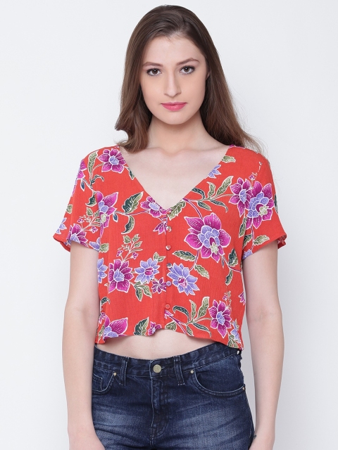 

FOREVER 21 Women Rust Red Printed Boxy Top