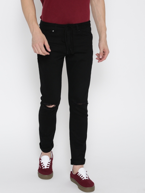 

FOREVER 21 Men Black Regular Fit Mid-Rise Slash Knee Stretchable Jeans