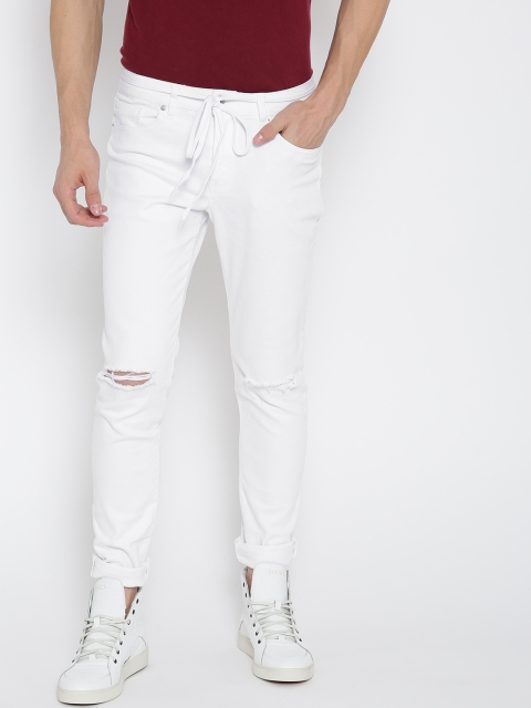 

FOREVER 21 Men White Regular Fit Mid-Rise Slash Knee Stretchable Jeans