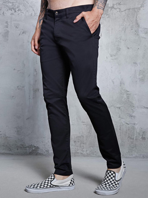 

FOREVER 21 Men Black Solid Chinos