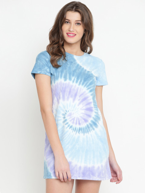 

FOREVER 21 Women Blue & Purple Tie-Dyed T-shirt Dress