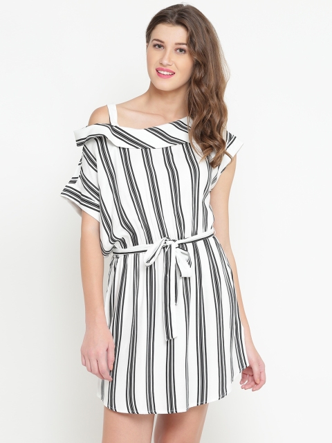 

FOREVER 21 Women Black & White Striped A-Line Dress