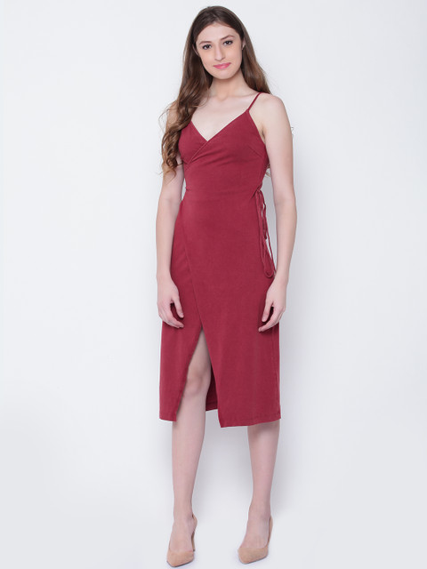 

FOREVER 21 Women Maroon Solid Wrap Dress