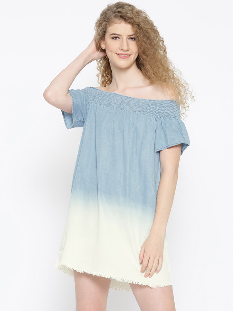 

FOREVER 21 Women Blue Ombre Bardot A-Line Dress