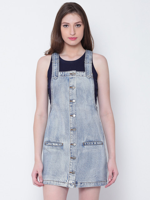 

FOREVER 21 Women Blue Solid Pinafore Dress