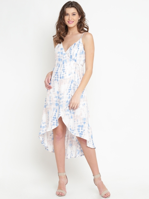 

FOREVER 21 Women Off-White & Blue Printed A-Line Dress