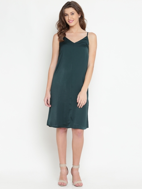 

FOREVER 21 Women Green Solid A-Line Dress