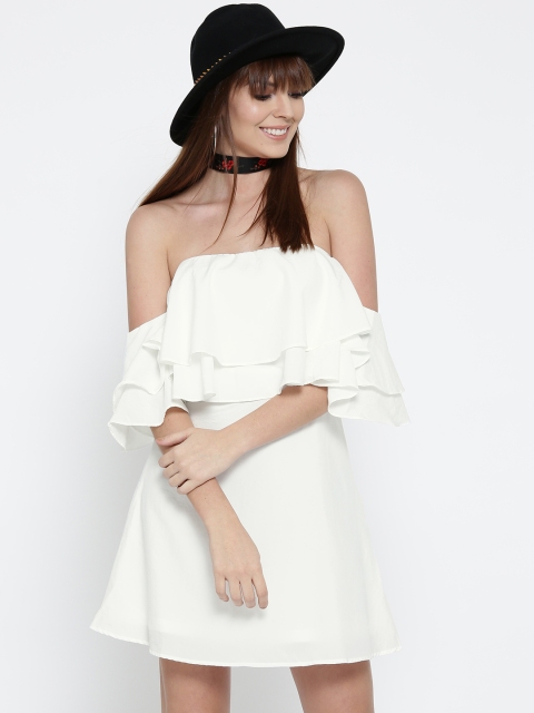 

FOREVER 21 Women White Solid A-Line Dress