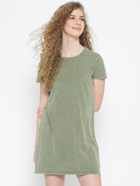 

FOREVER 21 Women Olive Green Solid T-shirt Dress