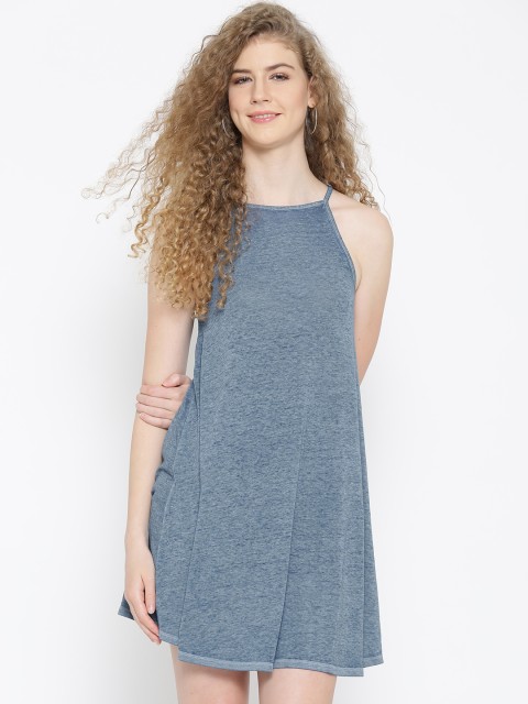 

FOREVER 21 Women Blue Solid A-Line Dress