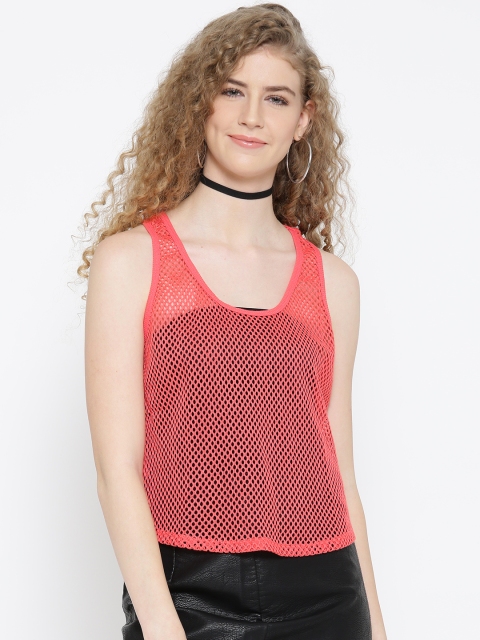 

FOREVER 21 Women Peach-Coloured Self Design Tank Top