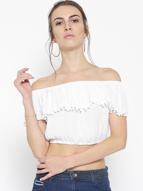 

FOREVER 21 Women White Bardot Top